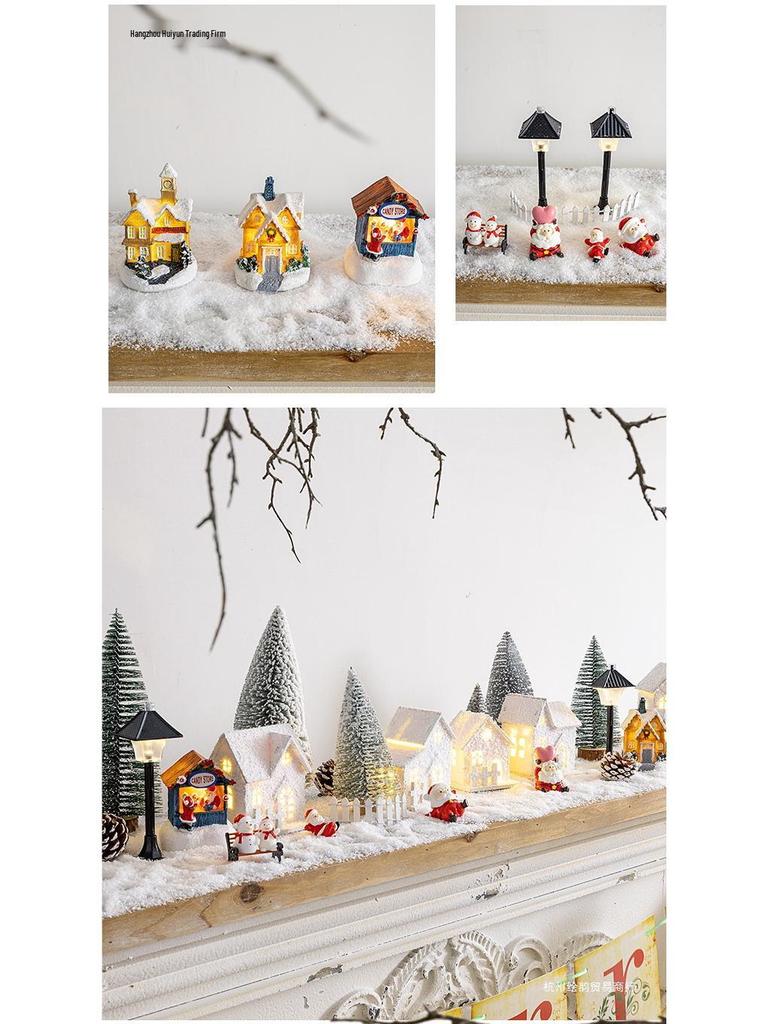 Festive Luminous Wooden House Ornament for Christmas Tree and Fireplace Decor