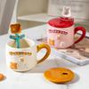 Creative High Value Ceramic Cup with Lid for Home Cute Couple Water Cup Gift Box High End Souvenir Gift Mug
