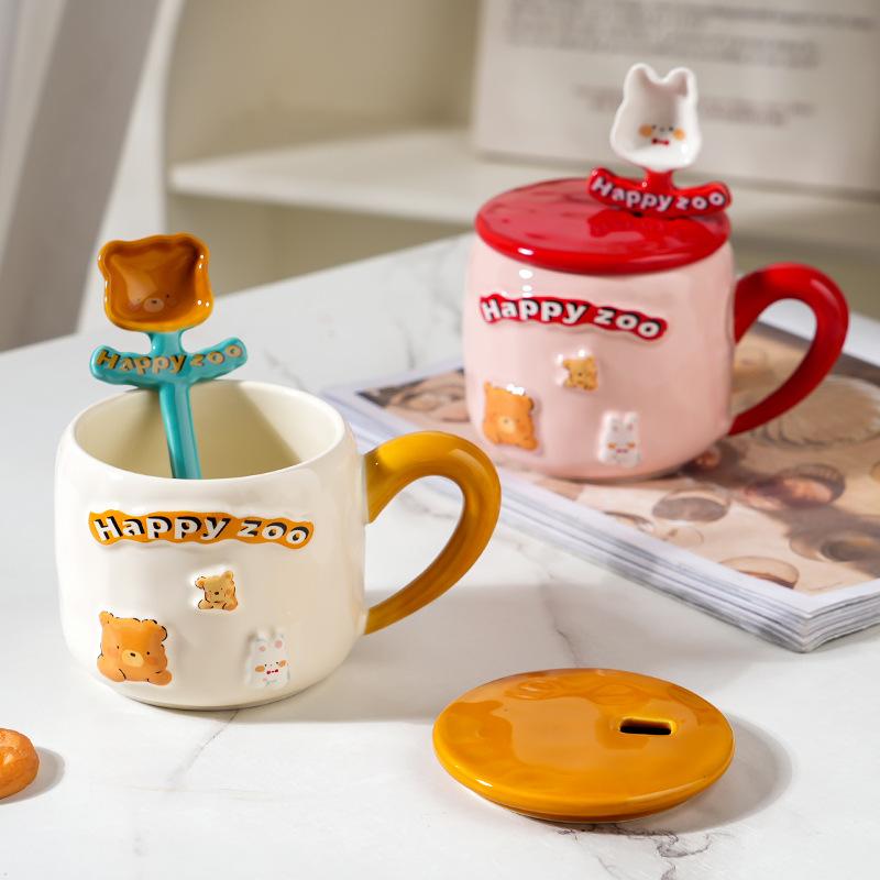 Creative High Value Ceramic Cup with Lid for Home Cute Couple Water Cup Gift Box High End Souvenir Gift Mug