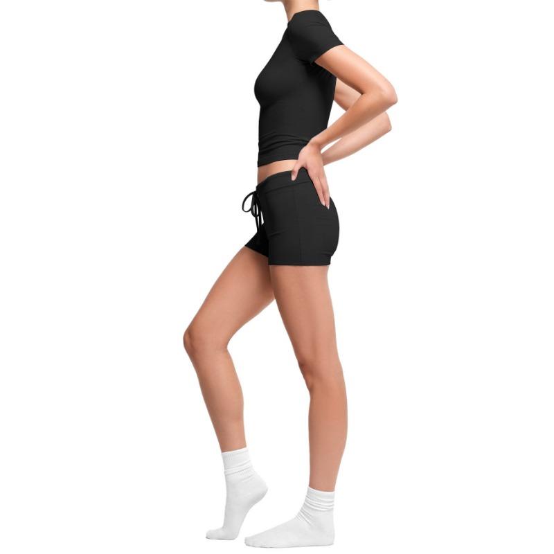 Women Solid Short Sleeve Round Neck T Shirt And Shorts Casual Two Piece Set