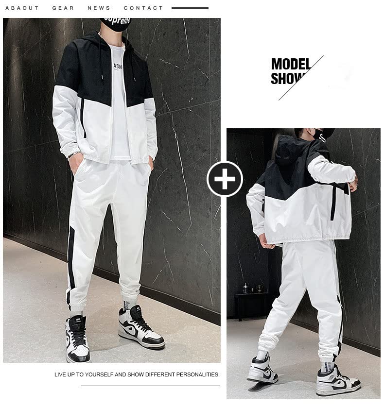 Tracksuit Hoodie and Pants Outerwear Training Running Long Plus Solid Sportswear [CREAM] Men's Set, 2-Piece Set, Sportswear, Wear, Wear, Casual,