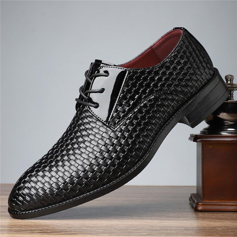 Trend New Luxury Designer Knit Patent Leather Lace Up Derby Shoes For Men Casual Business Formal Dress Footwear Zapatos Hombre