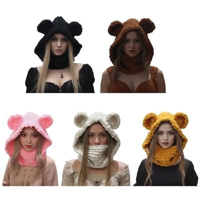 Breathable Winter Face Mask Hat With Bear Ear Design Knitted Neck Scarf Hat For Adult Teens Cosplay Party Daily Wear