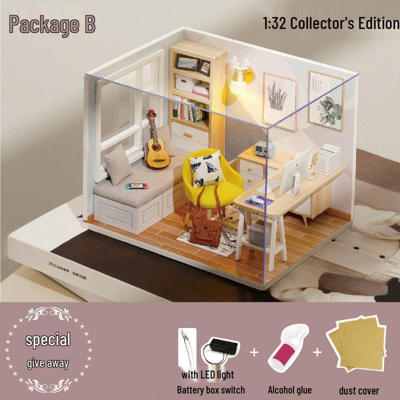 Zhiquwu Mini DIY Dollhouse: Sunshine Study Room - Handmade Architectural Model Toy for Kids