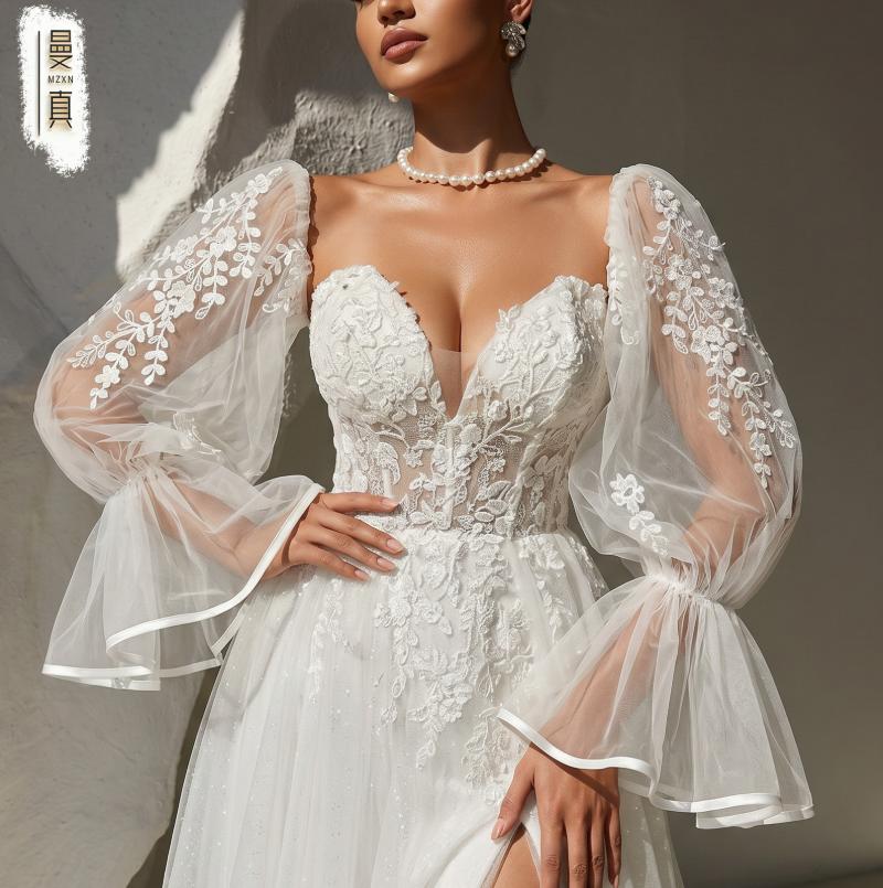Off Shoulder Puff Tulle Sleeves Detachable Floral Lace Wedding Sleeves Removable Bridal Arm Cover For Strapless Mermaid Wedding Gown Photoshoot