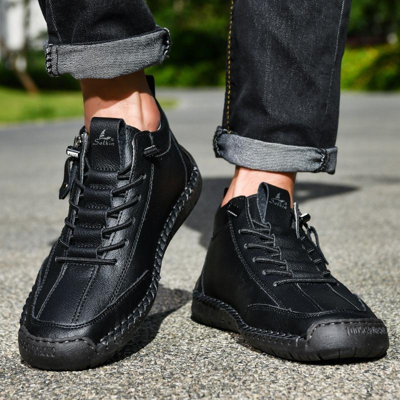 Autumn/Winter Men's Martin Boots, Mid- and Low-Top Casual Ankle Boots, British Style, Versatile Men's Casual Shoes with Side Zippers