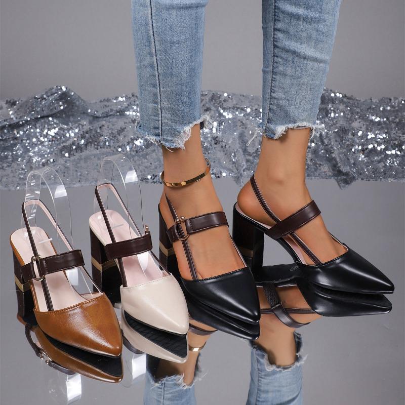 Fashion 2025 New Elegant Pointed Toe Chunky Heel Sandals Women Summer High Heels Pumps Woman Fashion Thick Heeled Party Dress Sandals