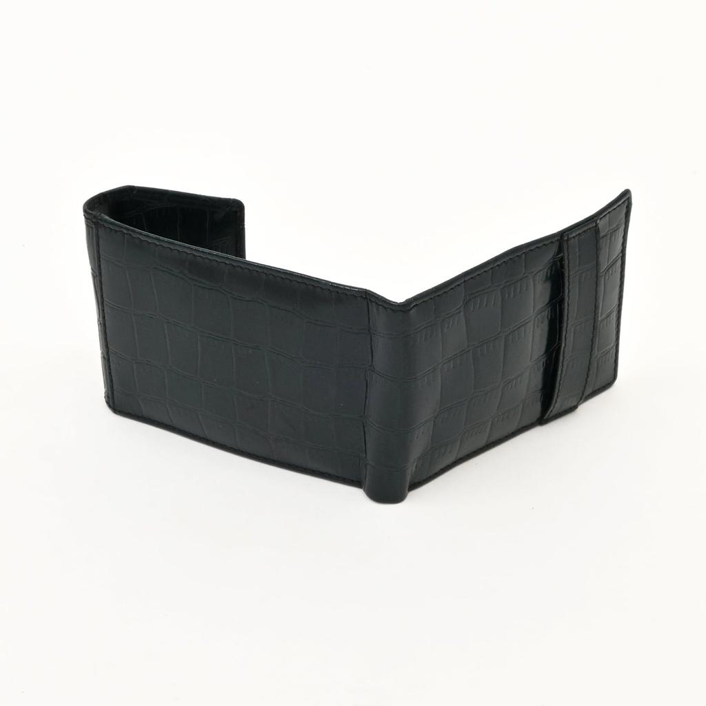 Men's Leather Wallet 3B Scrgrn -Premium Green Croc Look Napa Leather Wallet with Coin Pocket & 6 Card Slots - Luxury Slim Bifold Design