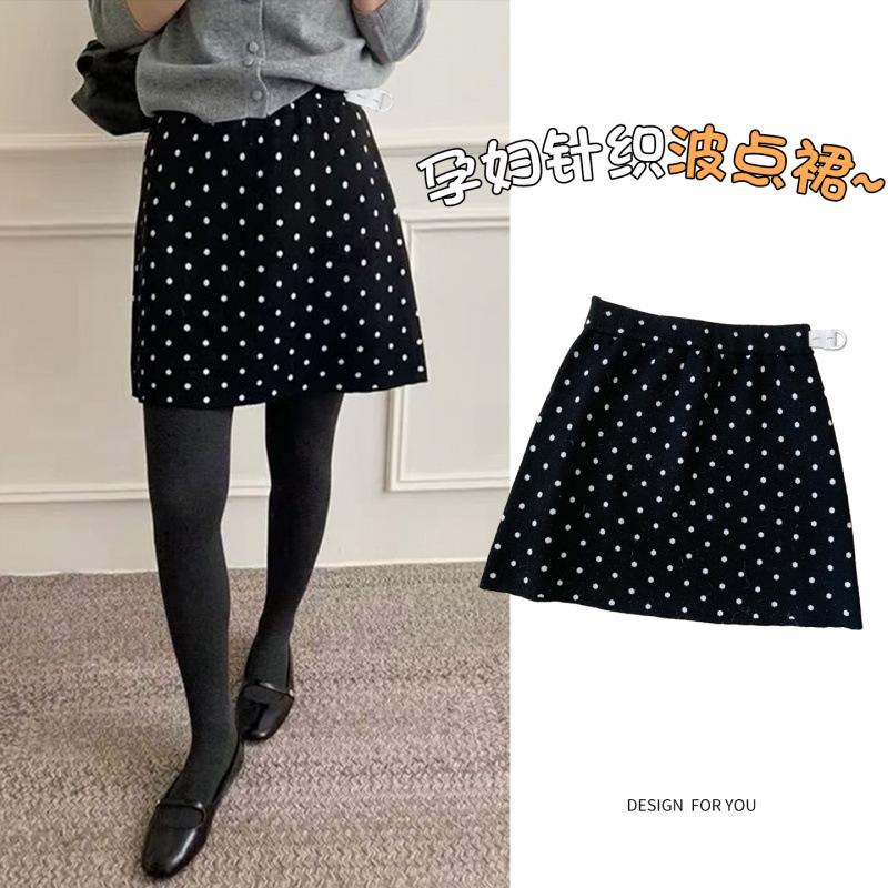 

Autumn/Winter Polka Dot Knit Maternity Skirt - Casual, Hip-Hugging Half-Skirt Extra Large чёрный