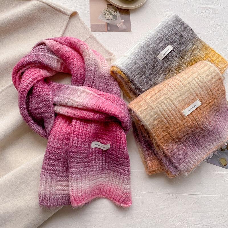 Containing wool gradual change age-reducing girl wind new scarf women's winter versatile knitted wool scarf men