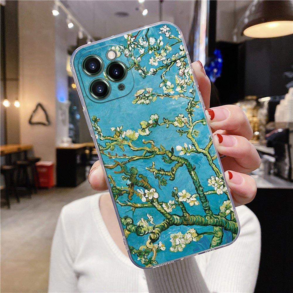 Starry Sky Van Gogh Oil Painting Sunflower Almond Blossoms Clear Phone Case For iPhone 15 13 11 12 14 Pro Max XS 7 8 Plus Covers