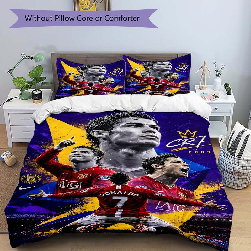 Ronaldo'S Legacy Football Print 3Pcs Bedding Setduvet Cover With 2 Bedropillowcase Home Birthday Gift
