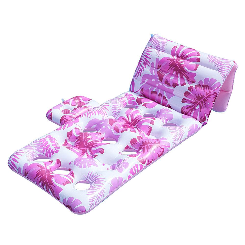 180cm x 90cm Inflatable Leaf Hole Floating Raft Pool Party Floating Lounger with Cup Holder
