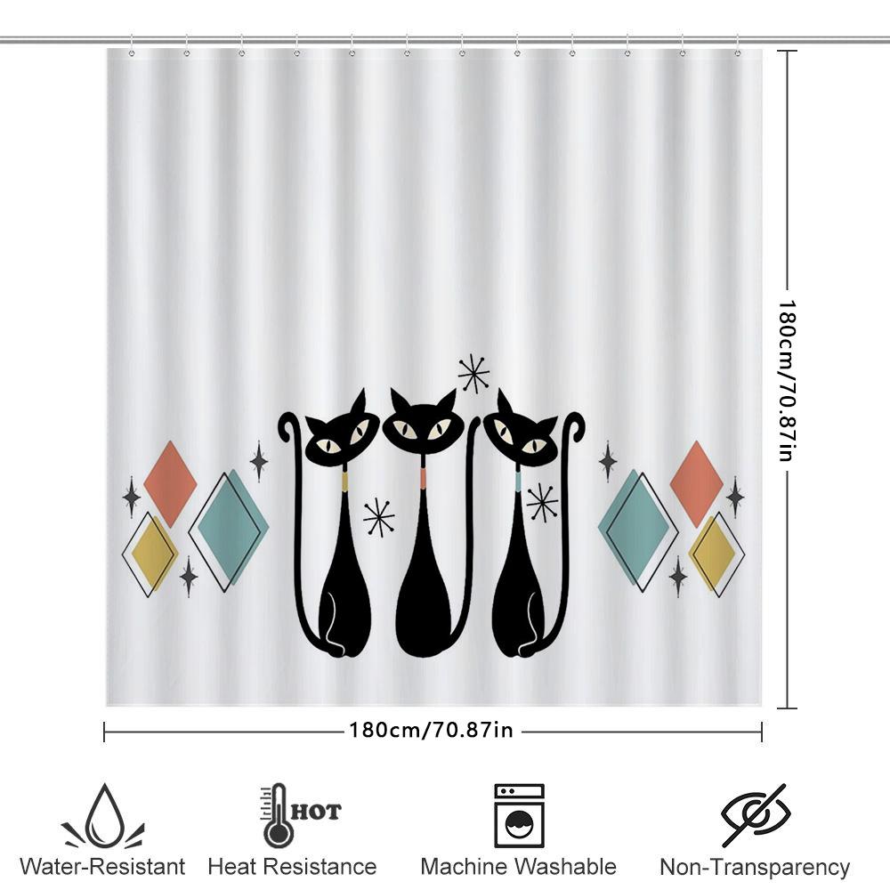 Vintage Cats Pattern Shower Curtain Modern Design Waterproof Bathroom Decor