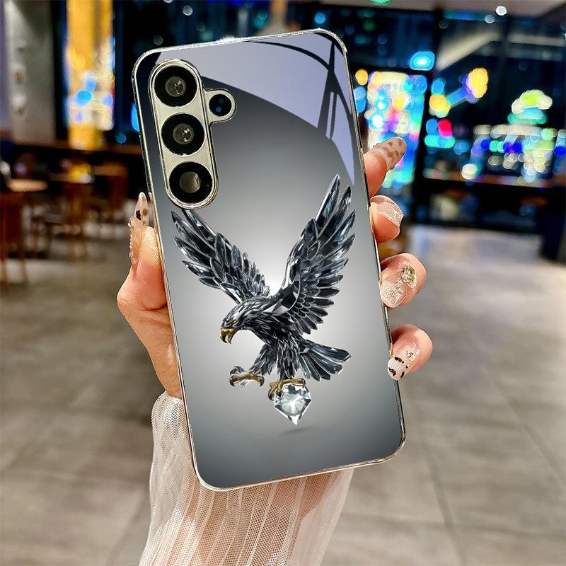 Diamond Eagle Art Electroplated Silver Phone Case For Samsung Note 10 20 A06 A07 A12 A13 A14 A15 A16 A17 A22 A23 A25 Glass Cover