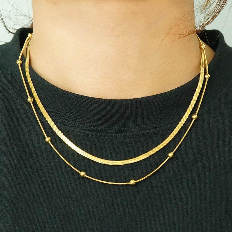 Minimalist 18K Gold Plated Titanium Steel Necklace Women Double Layer Style Snake Chain Choker Hypoallergenic Geometric