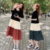 Women's Maternity Summer Color Block T-Shirt Dress Short Sleeve Loose Oversized Casual Over The Knee Midi Pregnancy Dress