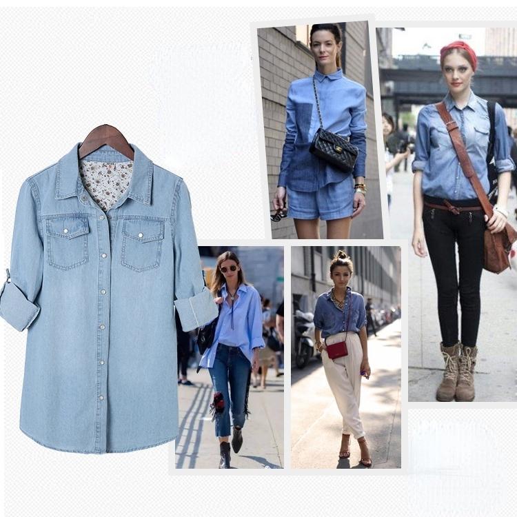 Versatile Slim Long Sleeve Denim Shirt for Women's Daily Wear