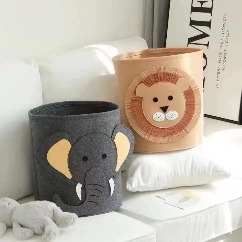Cute Cartoon Animal Felt Storage Basket Large Capacity Foldable Laundry Hamper for Kids Bedroom Toy Organization