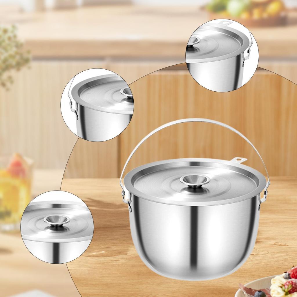 Cooking Pot,Stainless Steel Camping Pot,Accessories,Soup with Handle and Lid Portable for Party Home Camping Commercial