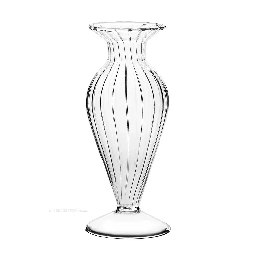 Transparent Vintage Relief Vase INS Mini Glass Vase Hydroponic Plant Vase Desktop Ornaments Wedding Party Supplies Home Decor