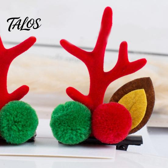 Holiday Party Hair Accessory 1 Pair Reindeer Antler Clips for Christmas Fluffy Ear Headband with Ears Clip Pom Poms Festive Girls Accessories