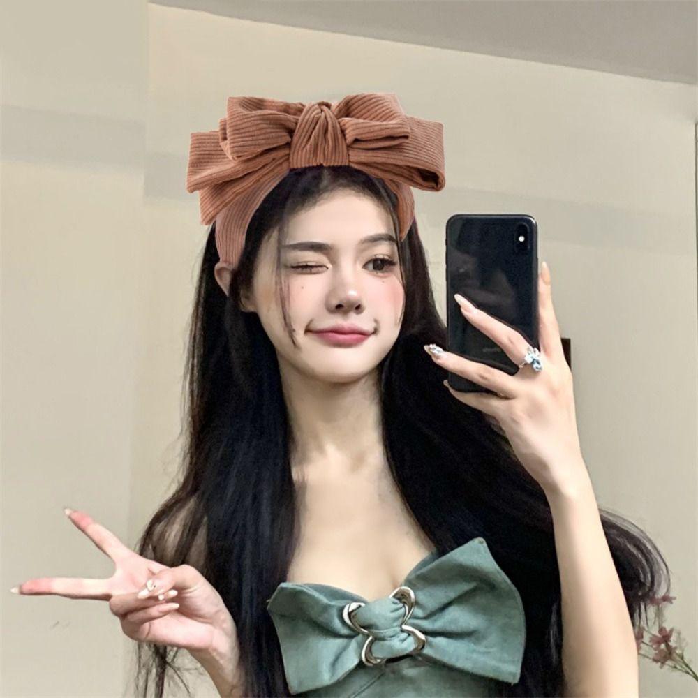 Large Bowtie Hair Hoop Corduroy Wash Face Hairband Fashion Bowtie Headband  Girl