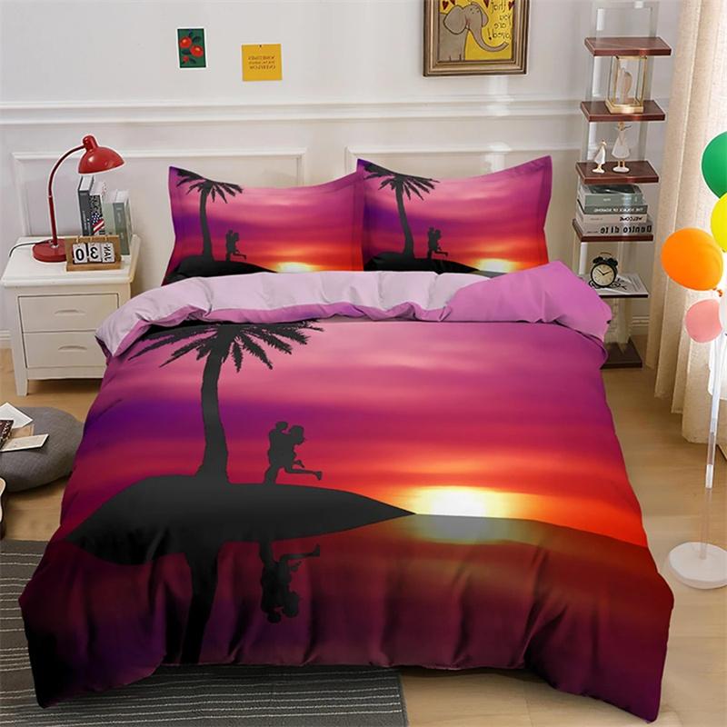 Luxury Sunset Surfing Duvet Cover for Teens Boys Girls Adults Summer Beach Theme Bedding Queen King Size Gift