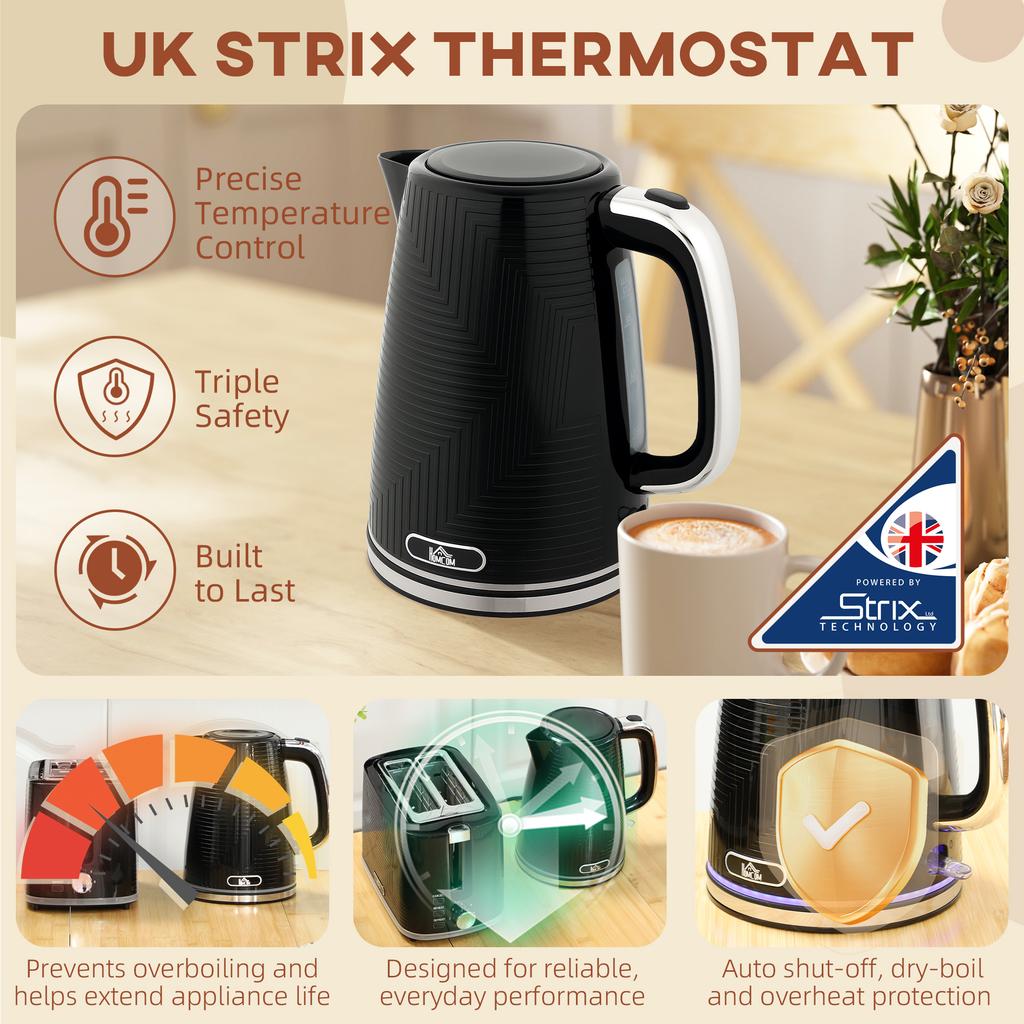 Modern Kettle and Toaster Set - Black