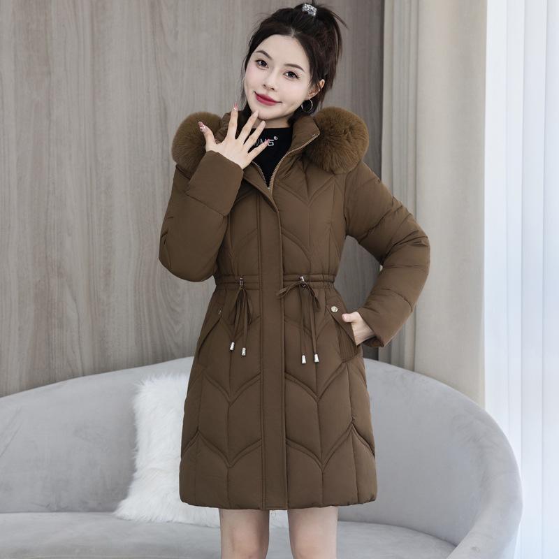 Winter Women's Cotton-padded Jacket Long Slim Fashion Large Fur Collar Women's Coat