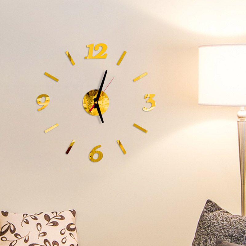 3d Analog Diy Mirror Surface Large Number Wall Clock Sticker Home Decor Office
