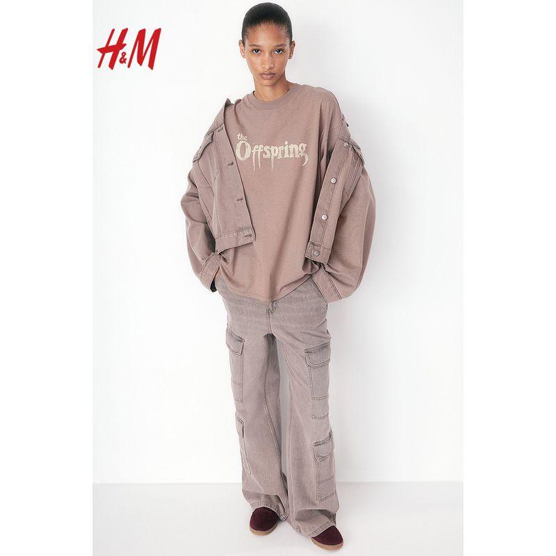 

[The Offspring Descendant Band] HM Women s t-shirt Summer Loose Print Short sleeve Top 1227727 Rice Gray/The Offspring 165/96