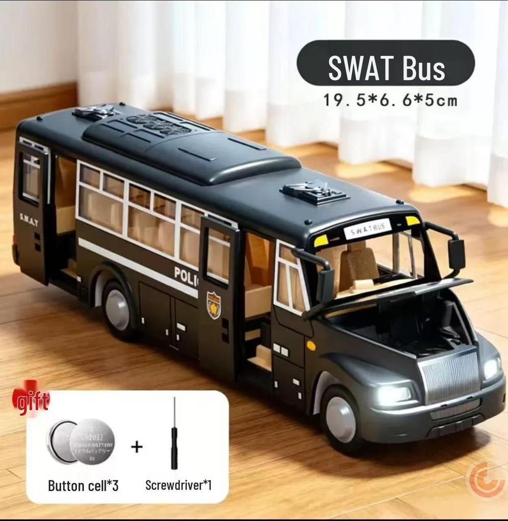 Children's Double-Decker Bus Toy: Convertible Police/Sightseeing Model with Openable Doors, Sound, Light & Inertial Motion