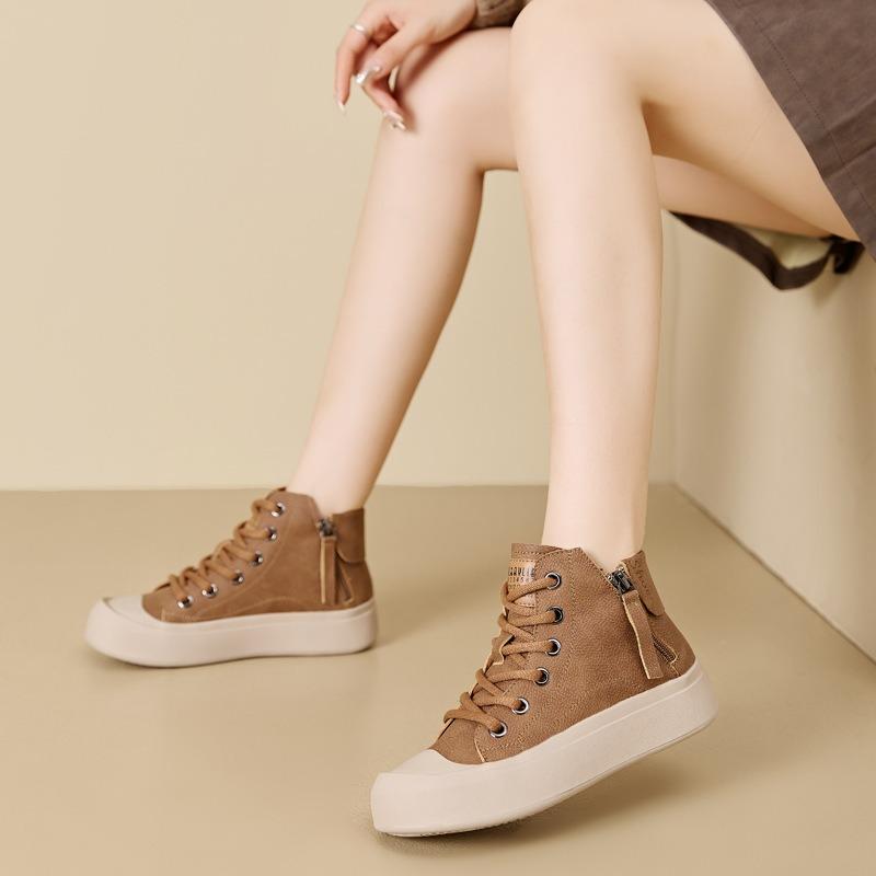 Retro krátké kozačky z pravé kůže Ležérní vysoké boty Martin Boots