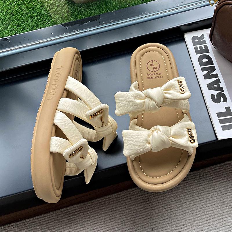 French Platform Slippers Women's Outer Wear 2025 Summer New with Skirt Versatile Fairy Style Bow Word Sandals