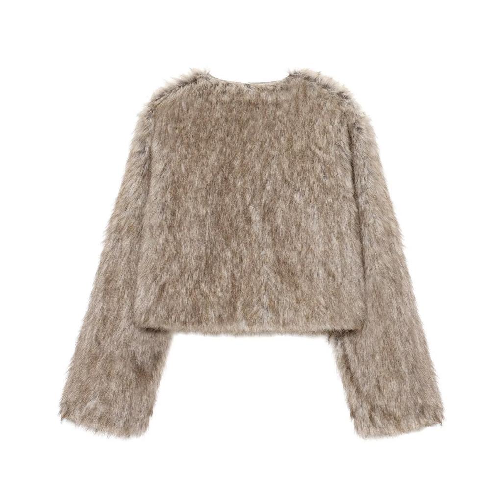 European and American style, new women's clothing, fashionable, casual, versatile fur effect short jacket