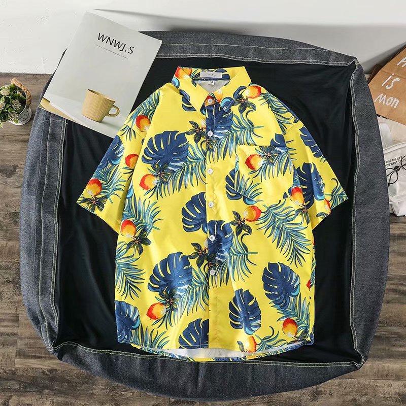 Men's Floral Short-sleeve Shirt, Korean Style, Loose Fit, Summer Vintage, New Trendy and Stylish Hawaiian Style