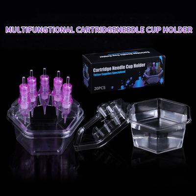 20Pcs/Box Hexagon Disposable Tattoo Needle Cartridge Needle Cups Holder Plastic Ink Cleaning Cup Stand Tattoo Cartridge Tray