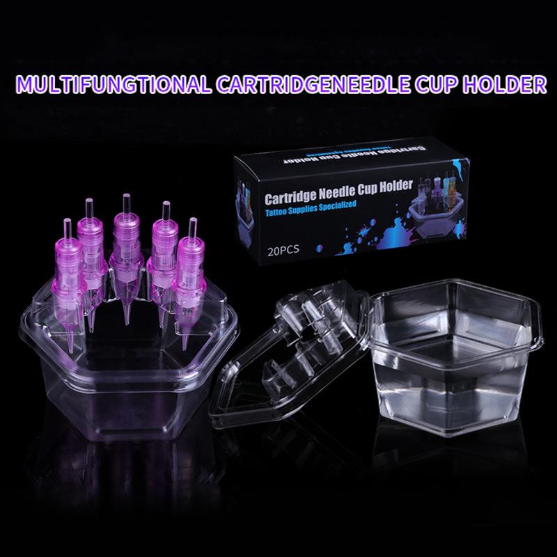 20Pcs/Box Hexagon Disposable Tattoo Needle Cartridge Needle Cups Holder Plastic Ink Cleaning Cup Stand Tattoo Cartridge Tray