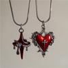 Gothic Trendy Y2K Red  Heart Cross StarPendent Snake Chain Choker Necklace For Women Men Punk Vintage Grunge Aesthetic Jewelry