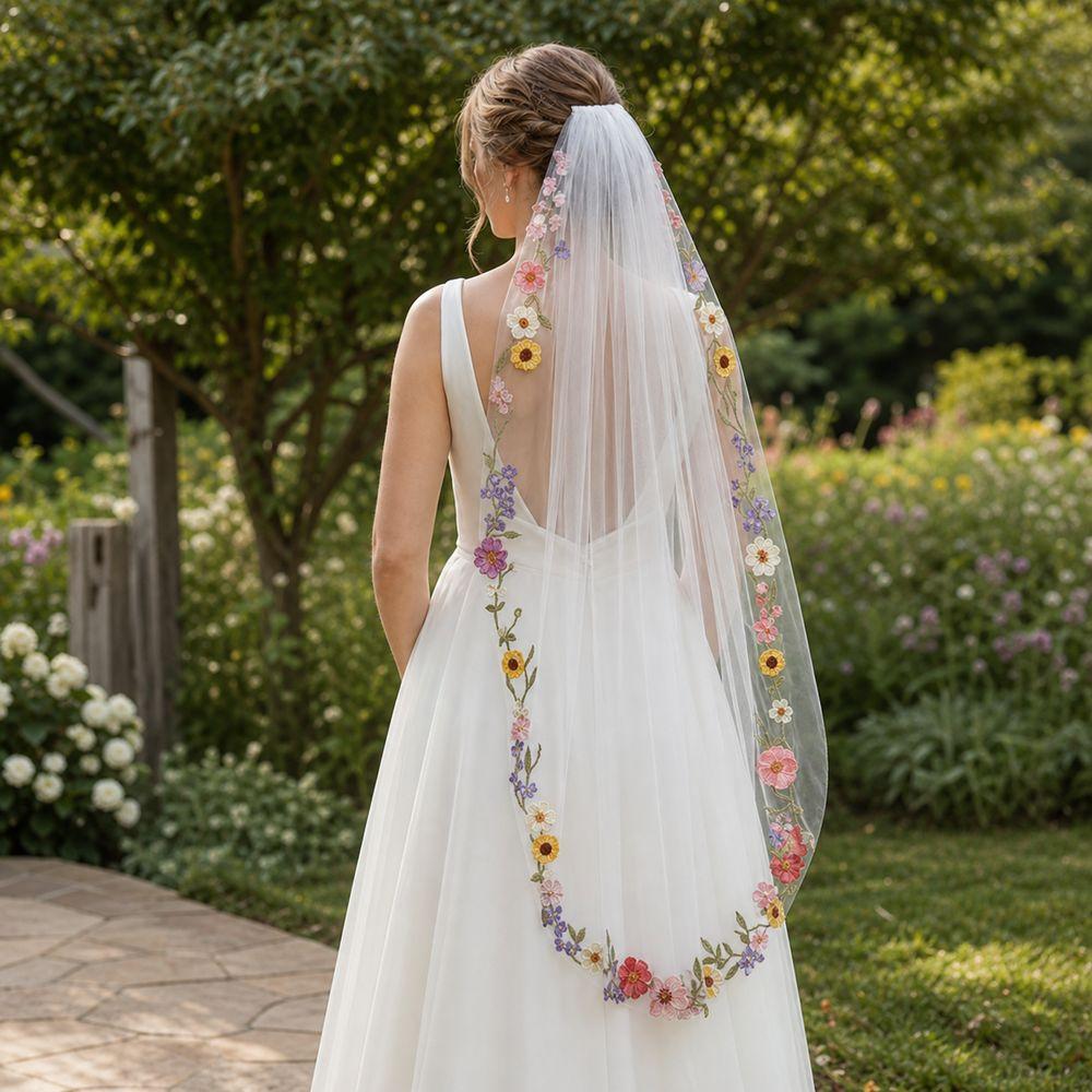 Embroidery Lace Floral Lace Bridal Veil Floral Applique Edge Wedding Veil  Bridal Wear