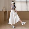 Women's Solid Color High-Waist Elastic Waist Slim-Fit Casual Midi Skirt - Versatile All-Match for Spring/Autumn