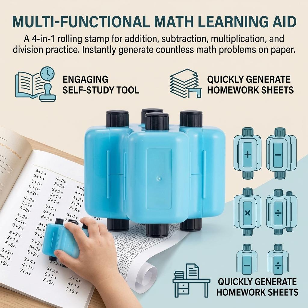 4 In 1 Math Practice Roller Stamp For Kids Calculation Learning Tool With Addition Subtraction Multiplication Division Function