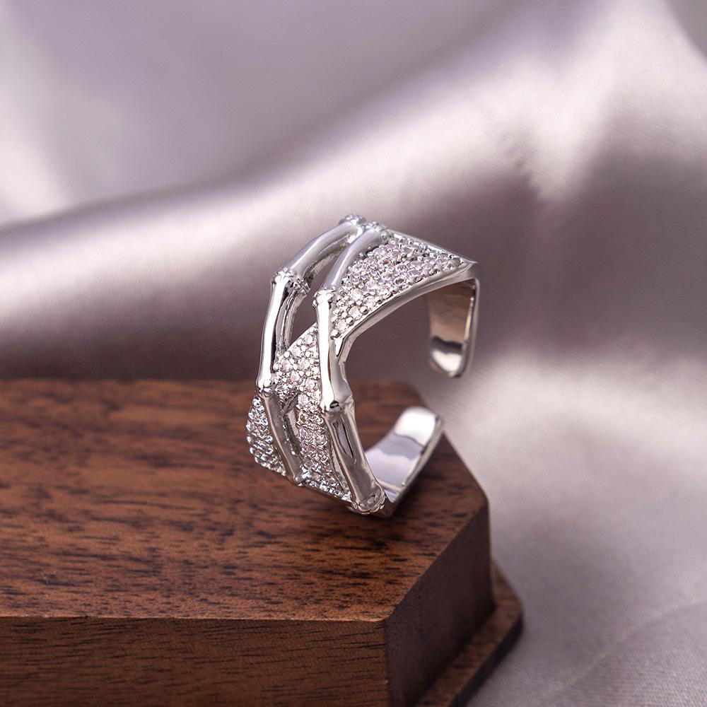 Adjustable Luxurious Geometric Zircon Multi-layer Open Ring