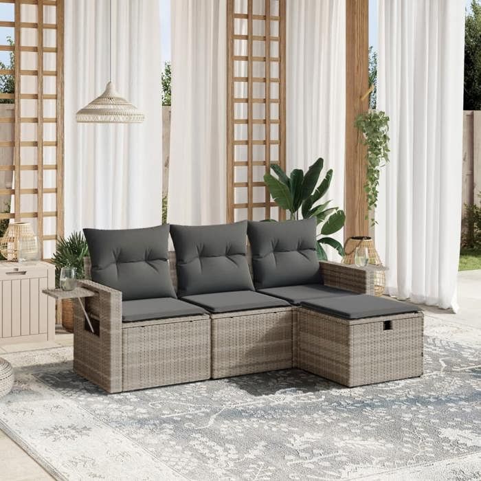 VidaXL Salon de Jardin avec Coussins 4 pcs, Canapés de Terrasse, Ensemble de Meubles de Patio, Mobilier d'Extérieur, Gris 3263758