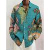 Men's Shirt Long Sleeve Lapel Loose Casual Outdoor Spring Summer High Quality Material Map Stitching Plaid 3D Printing Plus Size