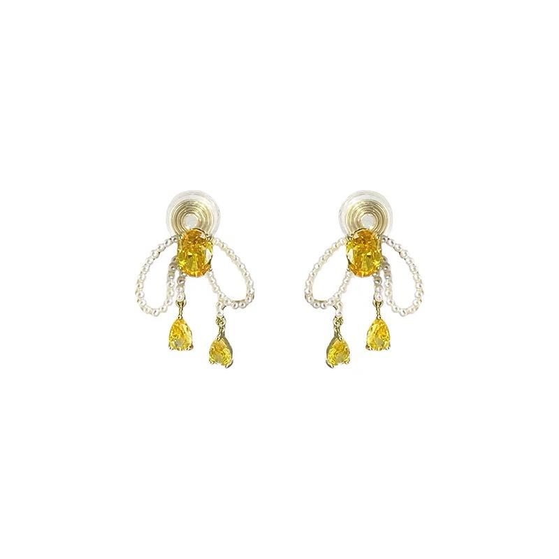 Bow pearl tassel unique pearl earrings mosquito coil disc ear clips sweet temperament stud earrings spring earrings
