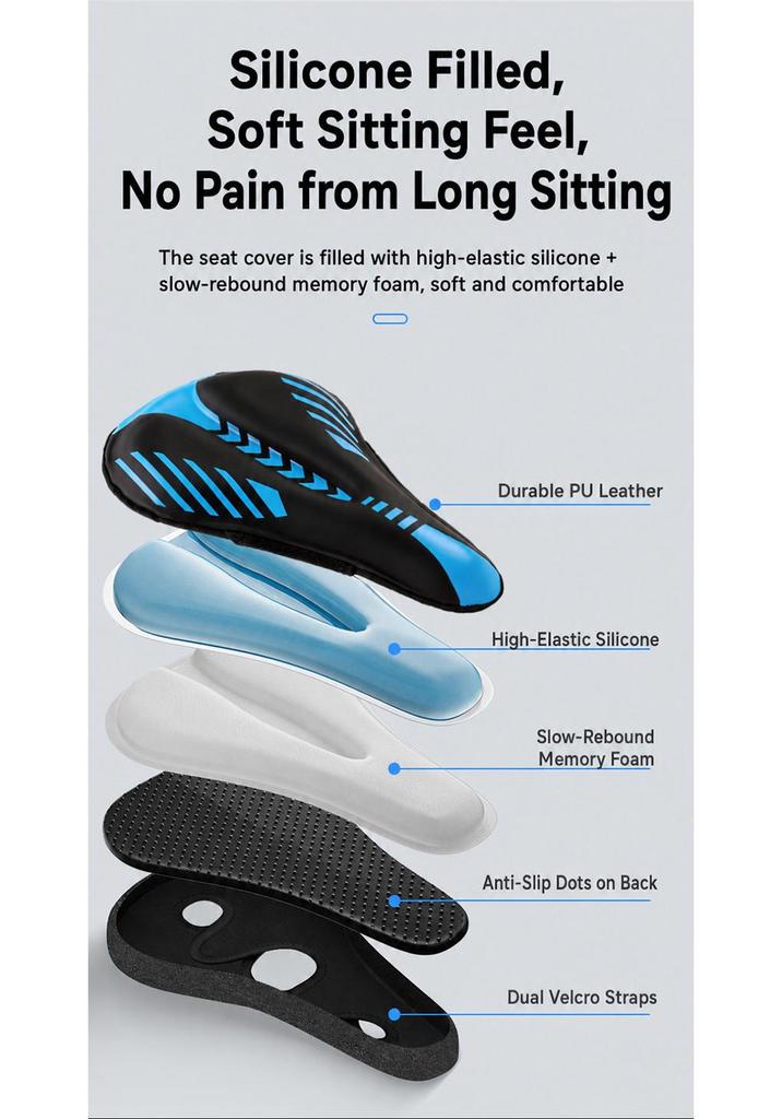 3D Ergonomic Silicone Bike Saddle Cover, High Elastic Shock Absorption, Breathable Non-Slip Cushion for Mountain Cycling
