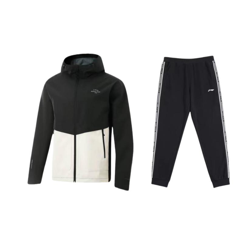 

LiNing Hooded Letter Comfortable Breathable Casual Sports Suit Unisex suit Black AFDU951-6+YKLU333-1 M