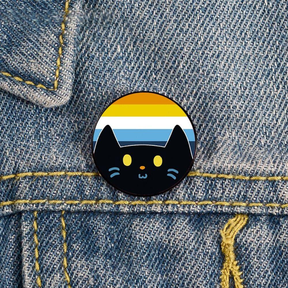 Breastpin Rainbow Cat Brooch Pin Colorful Stripe Badge Jewelry Kitty Enamel Pin Girl